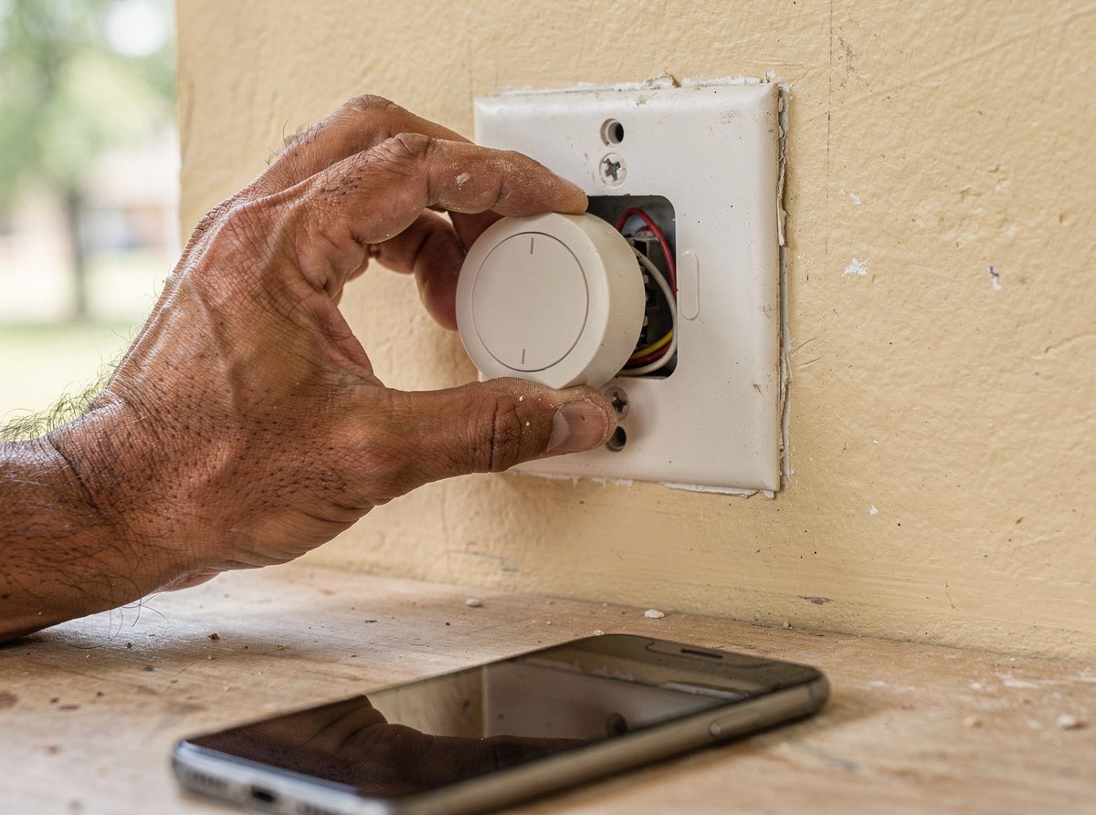 Hand installing a smart dimmer switch